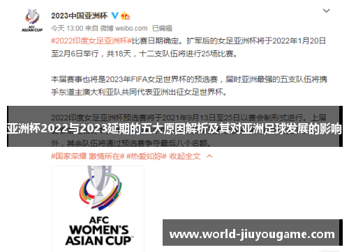 亚洲杯2022与2023延期的五大原因解析及其对亚洲足球发展的影响 亚洲杯2022与2023延期的五大原因解析及其对亚洲足球发展的影响
